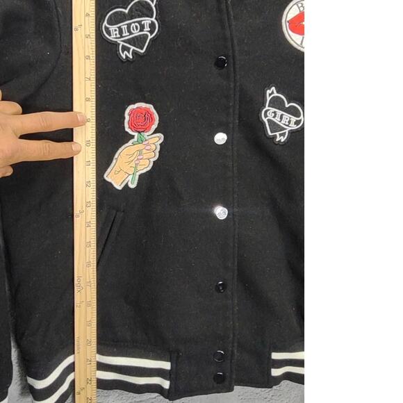 H&M Divided Womens Bomber Varsity Goth Rock Size 12 Button Down Jacket - Picture 8 of 10